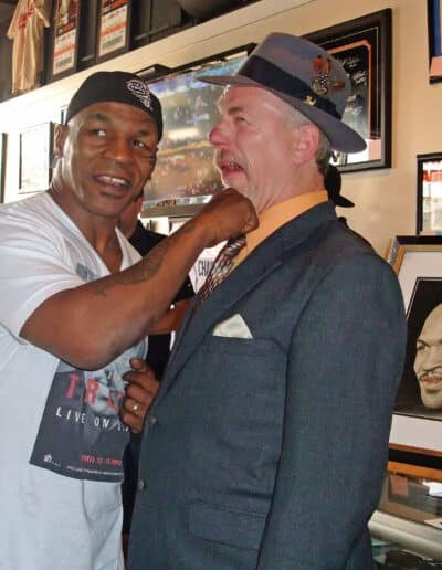 mike tyson and me during my art exhibiton with my works of him jim fitzpatrick